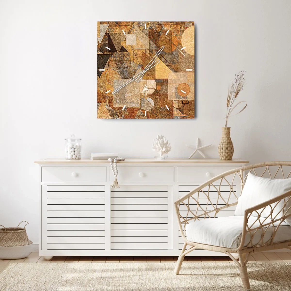 Relógio de parede - Relógio em vidro - Estudo Cubista em Bronze - 40x40 cm