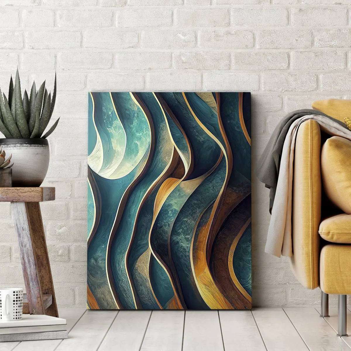 Quadro em tela - Meandros de azul - 45x80 cm