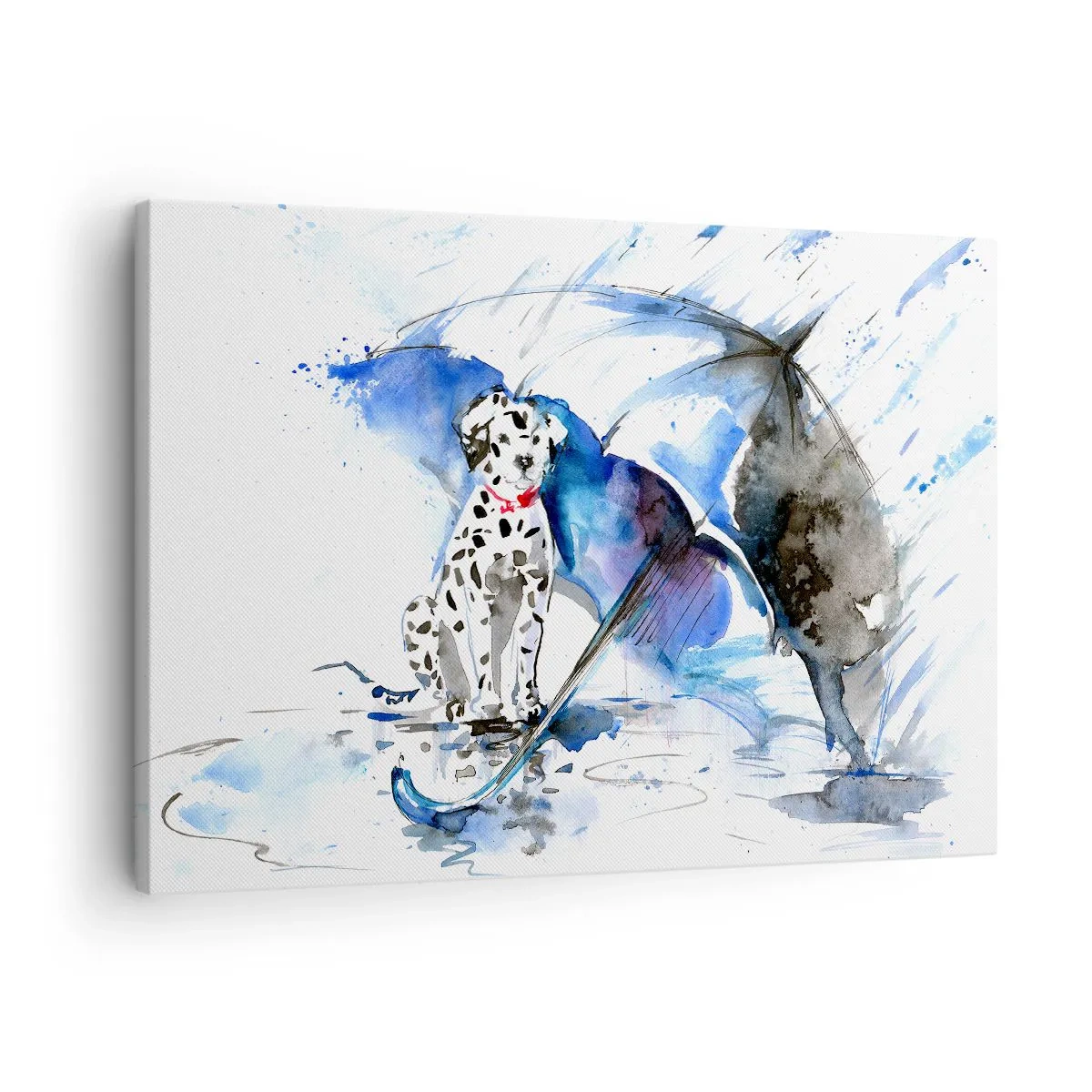 Quadro em tela - Pintura em aquarela de um cão dálmata com um guarda-chuva ao fundo - 70x50cm - É para isso que serve um amigo - Decoração de parede moderna para a sala de estar e quarto ARTTOR
