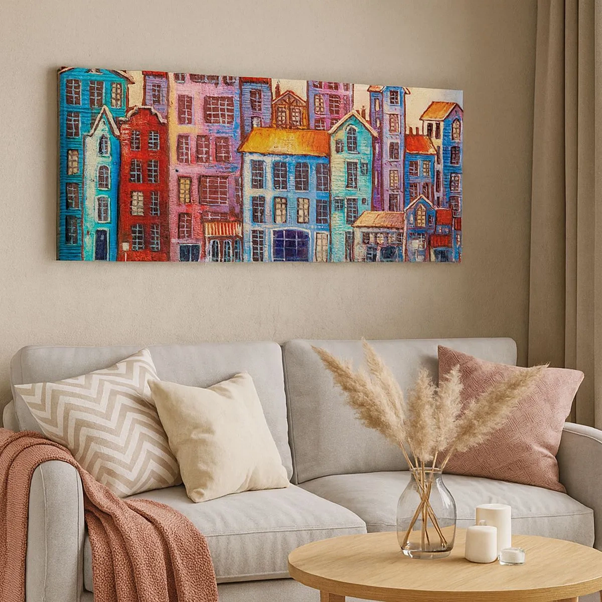 Quadro em tela - Uma cidade como de um conto de fadas - 100x40 cm