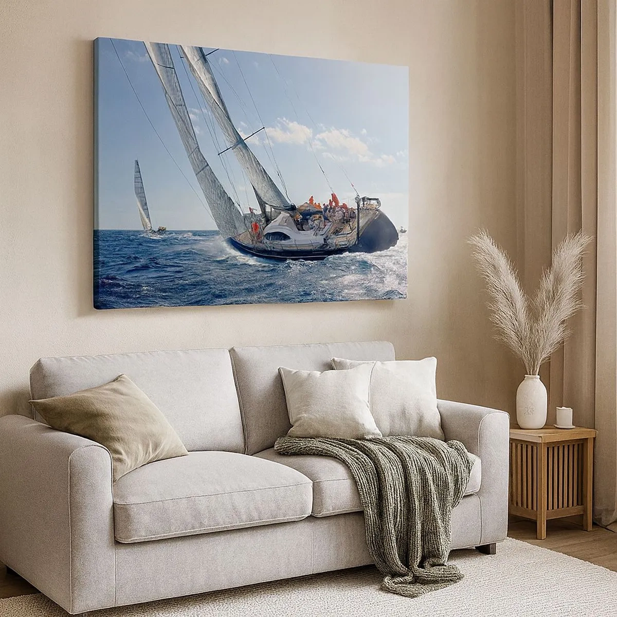 Quadro em tela - Regata de iates em mar aberto sob céu azul - 70x50cm - Que vença o melhor - Decoração de parede moderna para a sala de estar e quarto ARTTOR