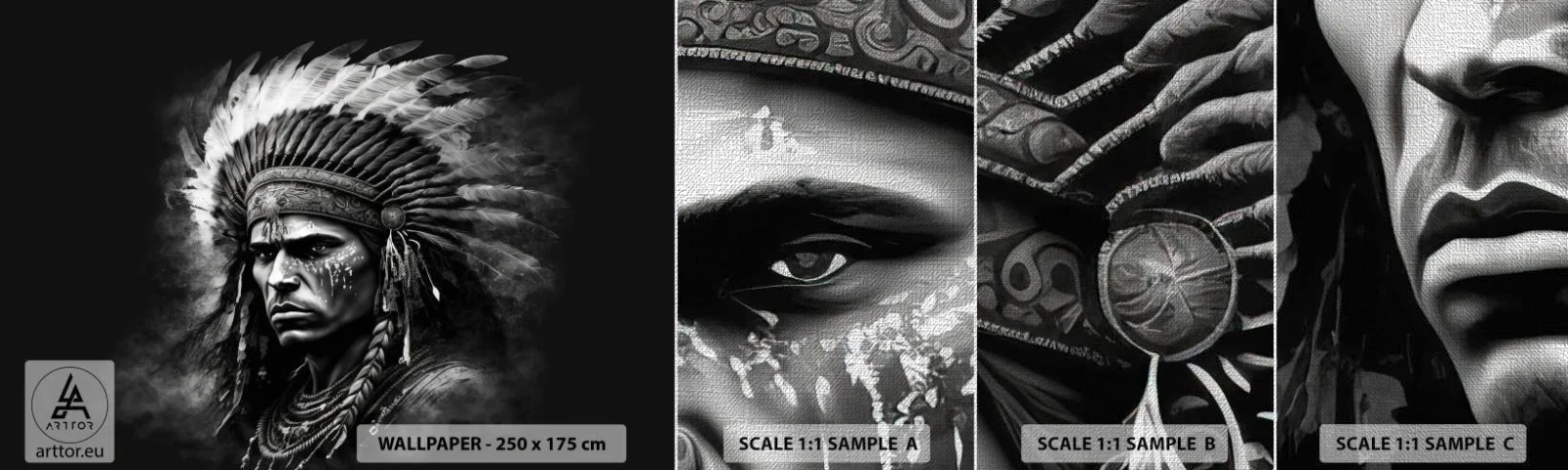 Amostra de papel de parede Premium Canvas - Um líder e um guerreiro - indiano, Tribos, Étnico - 100x30 cm