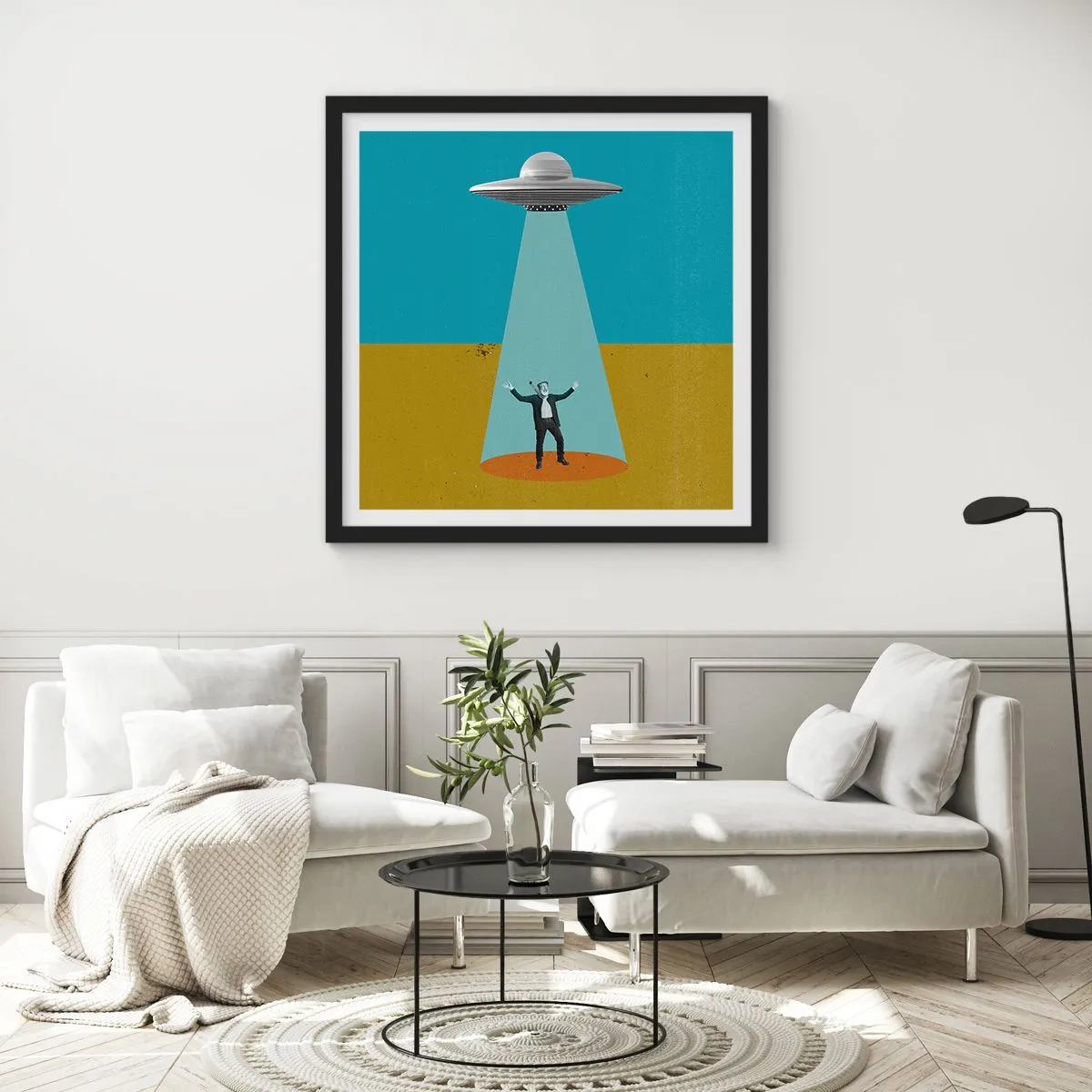 Pôster com moldura preta - Encontro próximo - 40x40 cm