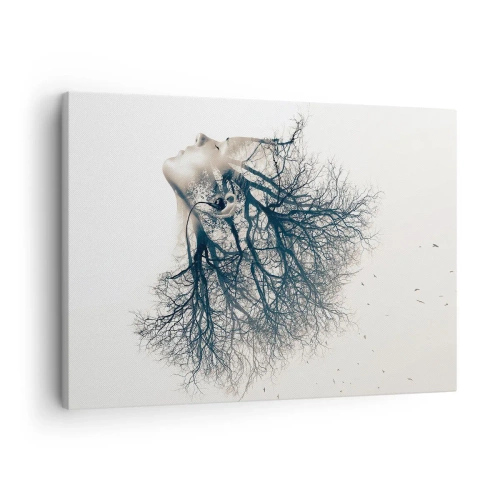 Quadro em tela - Silhueta criativa de uma mulher e árvores - 70x50cm - Ouvir o sussurro da árvore - Decoração de parede moderna para a sala de estar e quarto ARTTOR