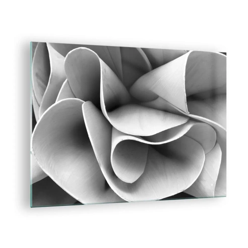 Quadro em vidro - Close-up em preto e branco de formas espirais abstratas - 70x50cm - Acontece no espaço - Decoração de parede moderna para a sala de estar e quarto ARTTOR