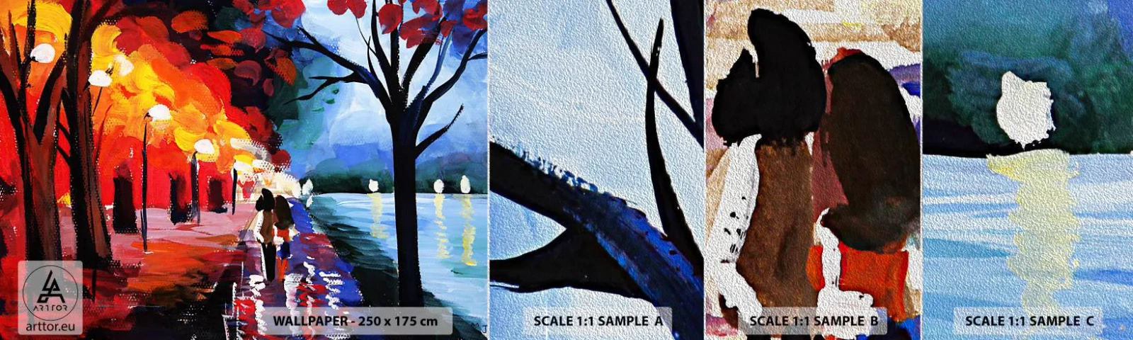 Amostra de papel de parede Premium Sand - Outono ardente no parque - Abstração, Paisagem, Beco do Parque - 100x30 cm