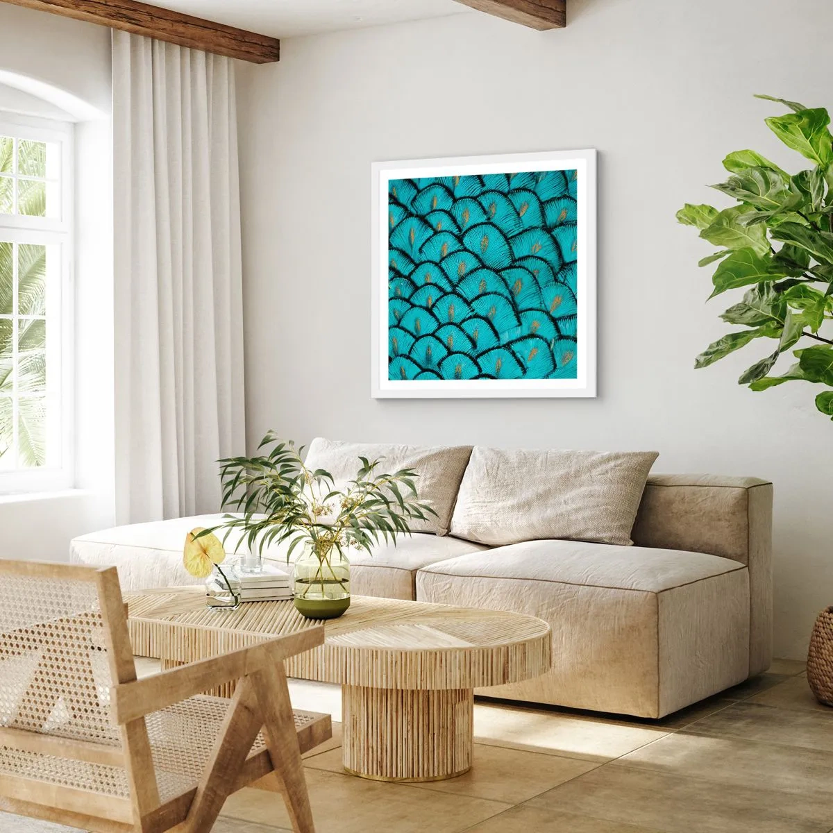 Pôster em moldura branca - A grande gala de penas - 60x60 cm