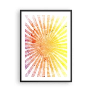 Pôster com moldura preta - Padrão abstrato de raios em tons de amarelo e vermelho - 50x70cm - Nasceres e entardeceres - Decoração de parede moderna para a sala de estar e quarto ARTTOR
