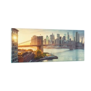 Quadro em vidro - O amanhecer da cidade grande - 100x40 cm
