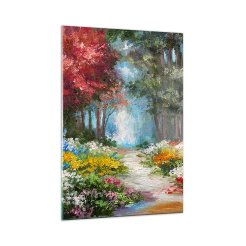 Quadro em vidro - Jardim florestal, floresta florida - 50x70 cm