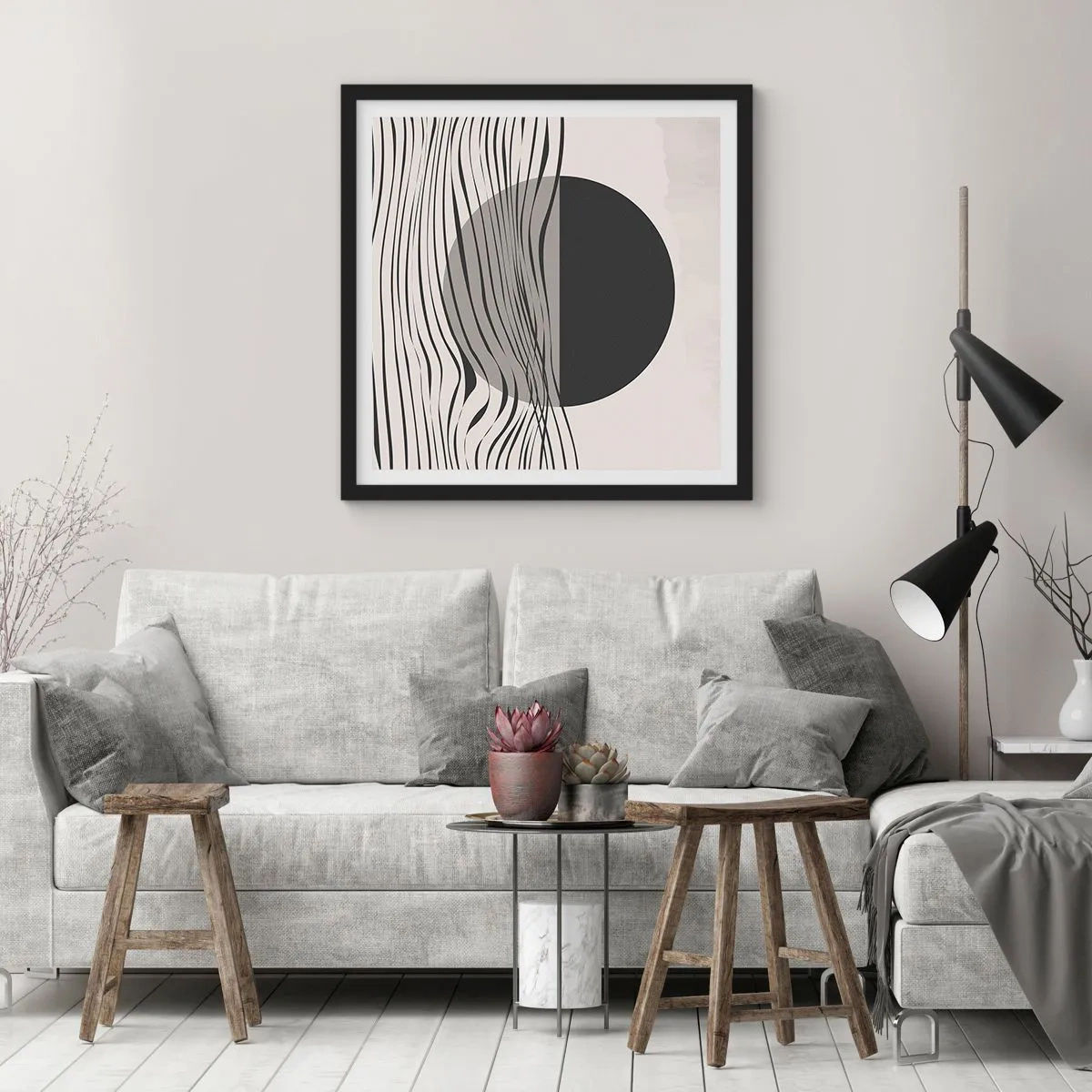 Pôster com moldura preta - Composição da metade - 40x40 cm