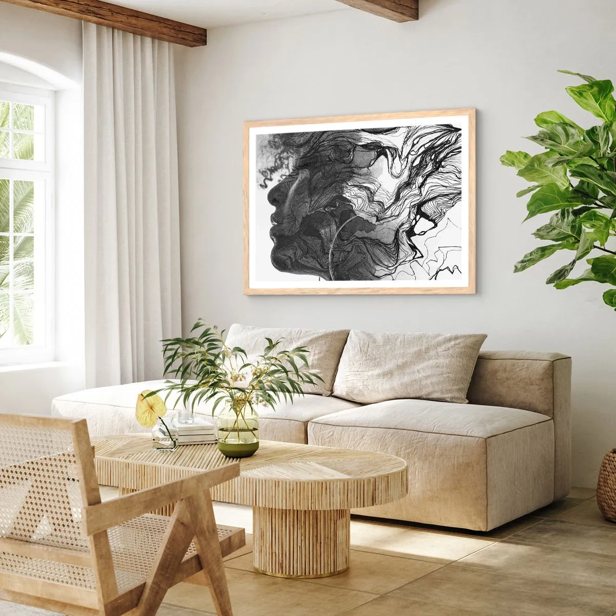 Pôster com moldura de carvalho claro - Entrelaçados em sonhos - 100x70 cm