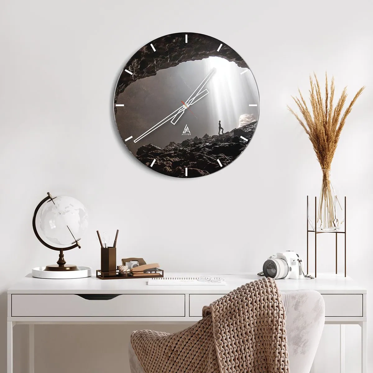 Relógio de parede - Relógio em vidro - Gruta luminosa - 40x40 cm