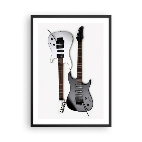 Pôster com moldura preta - Guitarras elétricas modernas em um fundo branco - 50x70cm - Harmonia das formas - Decoração de parede moderna para a sala de estar e quarto ARTTOR
