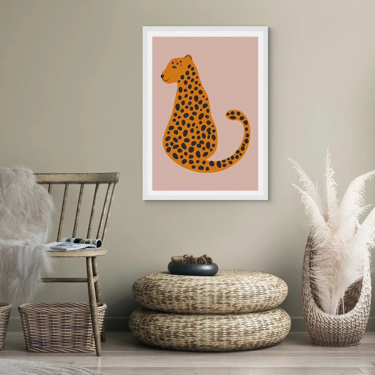 Pôster em moldura branca - A estampa de leopardo está na moda - 70x100 cm