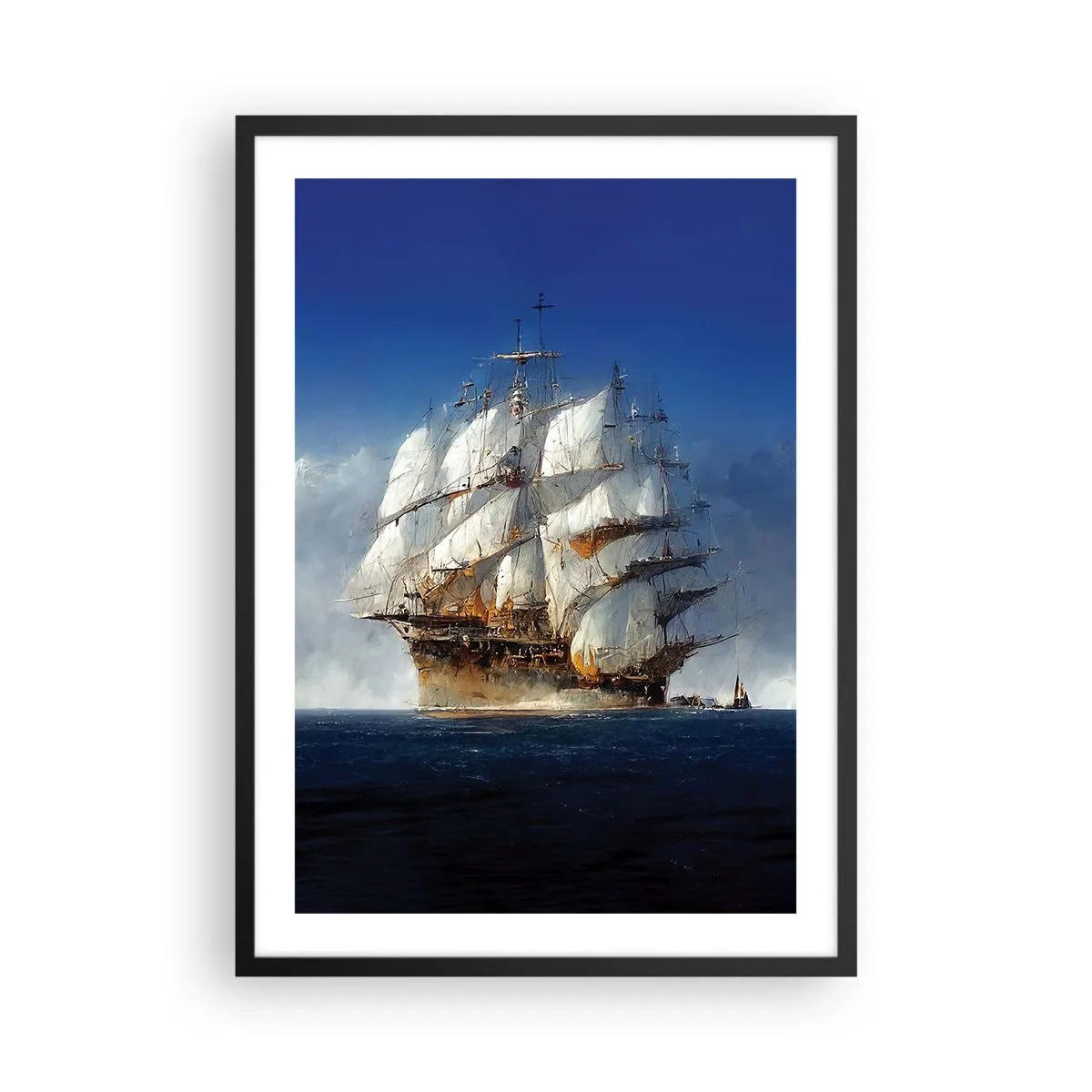 Pôster com moldura preta - Um veleiro em alto mar a toda vela sob a luz do sol - 50x70cm - A grande glória! - Decoração de parede moderna para a sala de estar e quarto ARTTOR