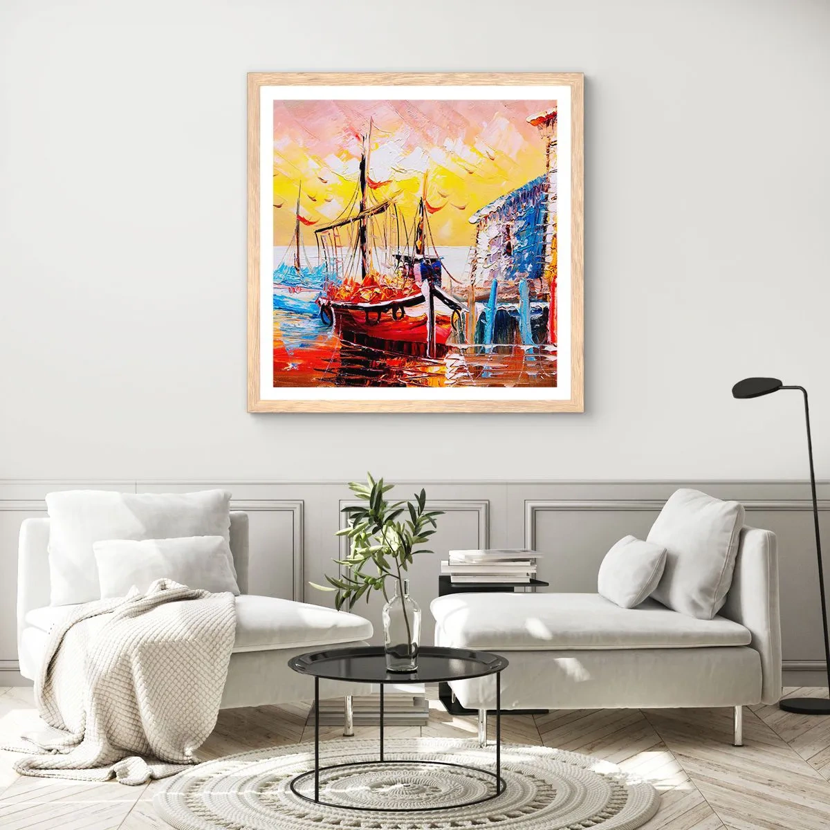 Pôster com moldura de carvalho claro - Feliz retorno - 50x50 cm