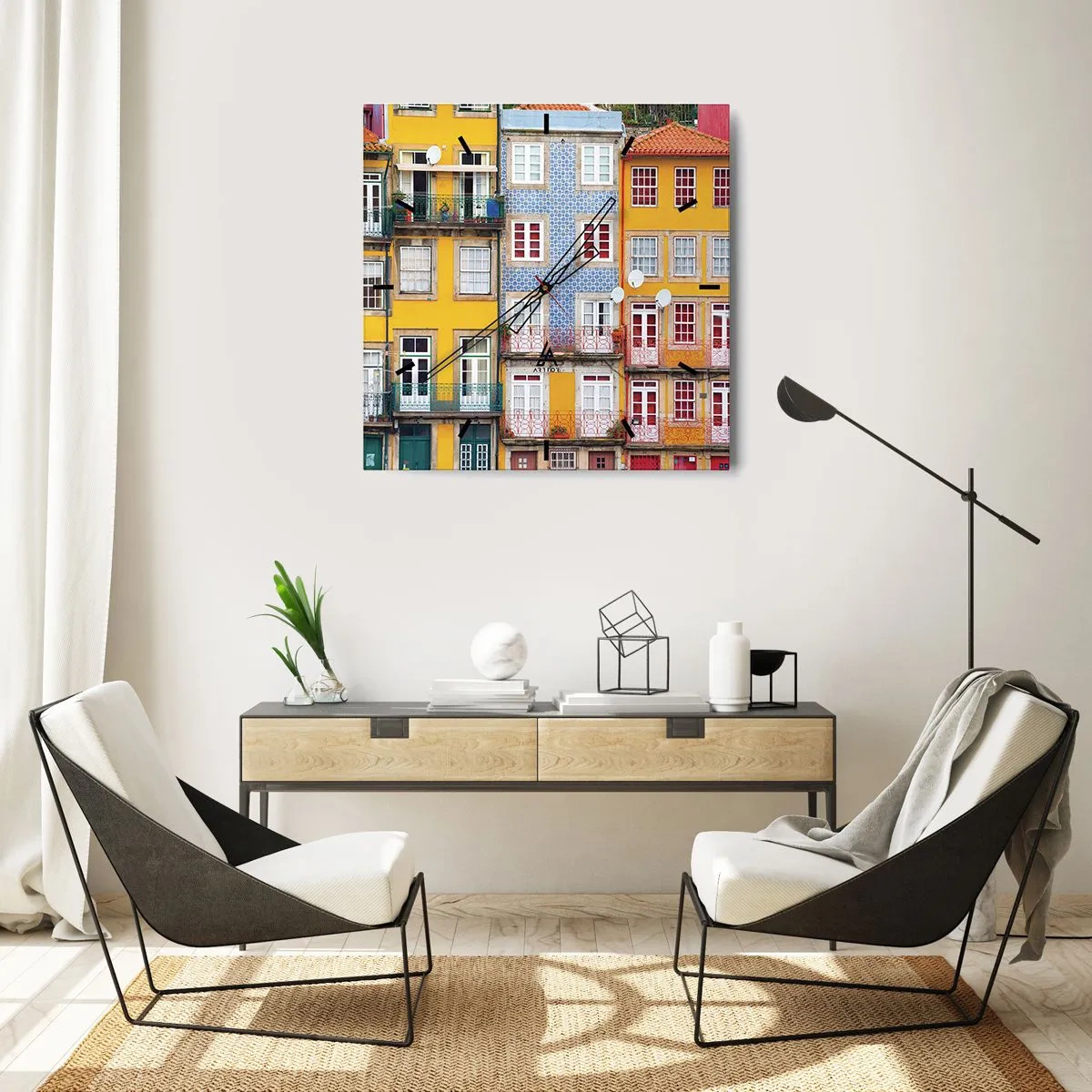 Relógio de parede - Relógio em vidro - Cores da cidade velha - 30x30 cm