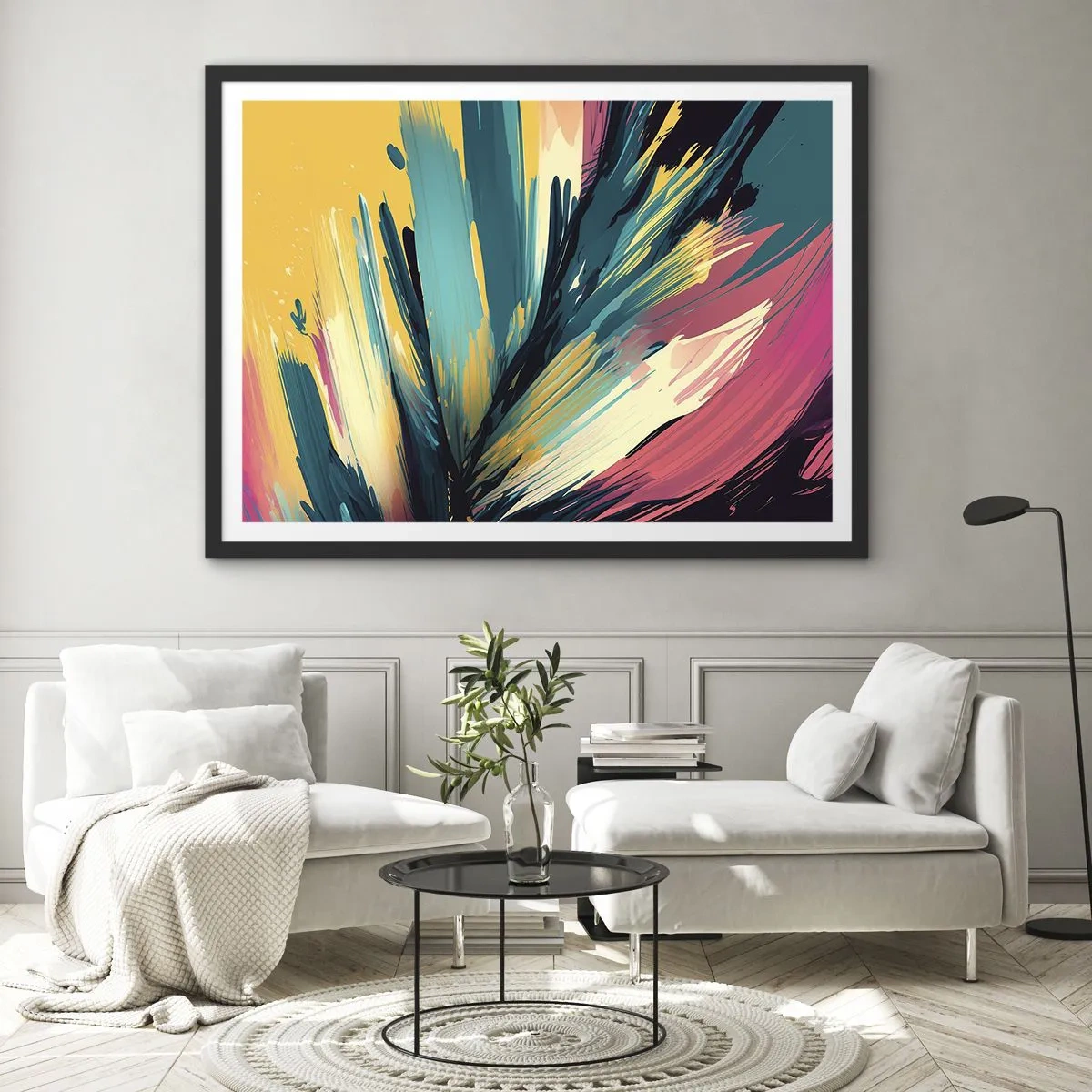 Pôster com moldura preta - Composição – uma explosão de alegria - 100x70 cm