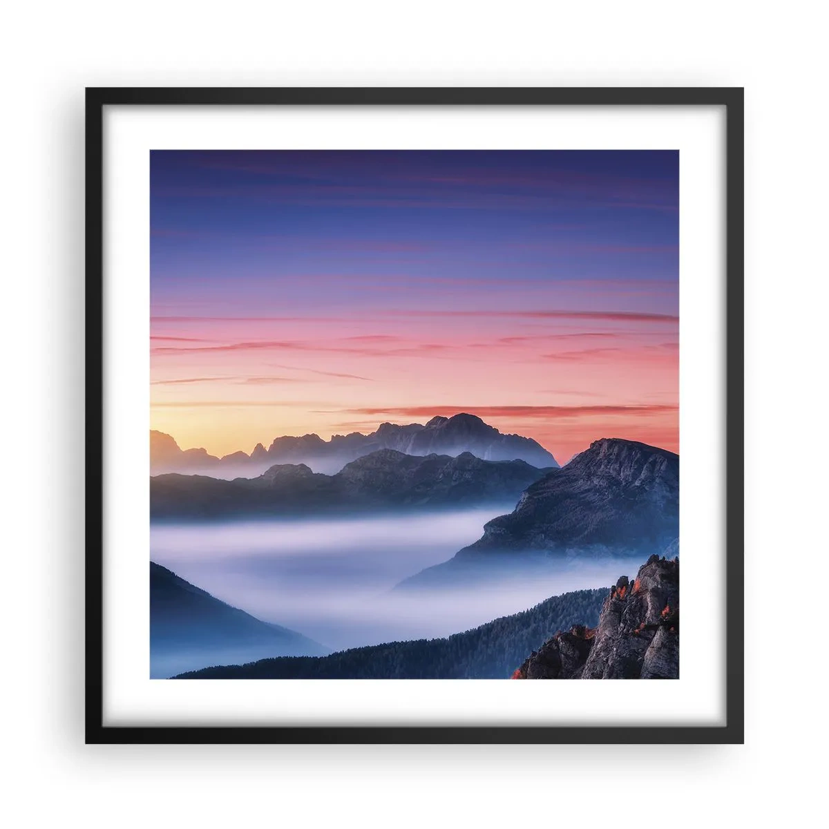 Pôster com moldura preta - Acima dos vales - 50x50 cm