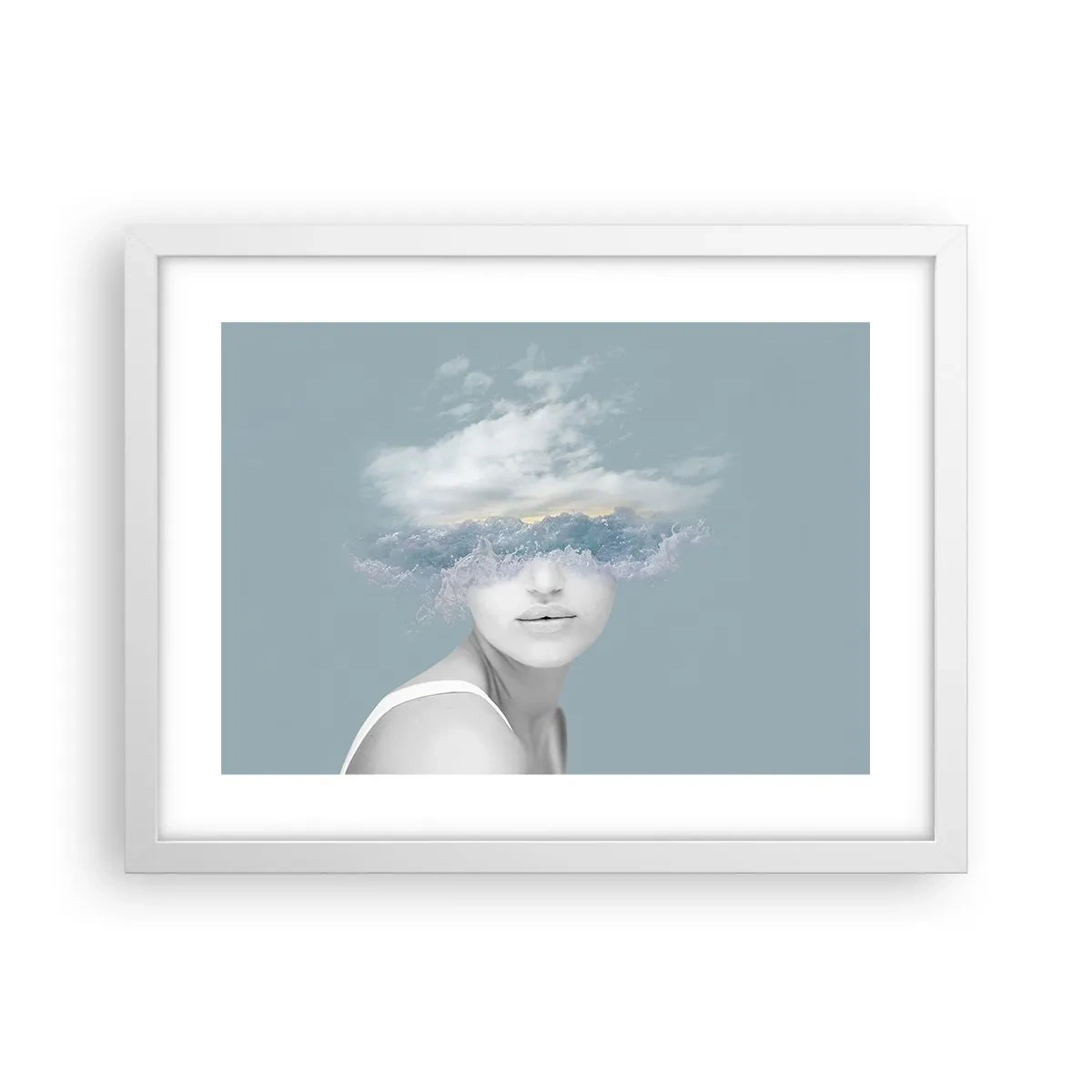 Pôster em moldura branca - Com a cabeça nas nuvens - 40x30 cm