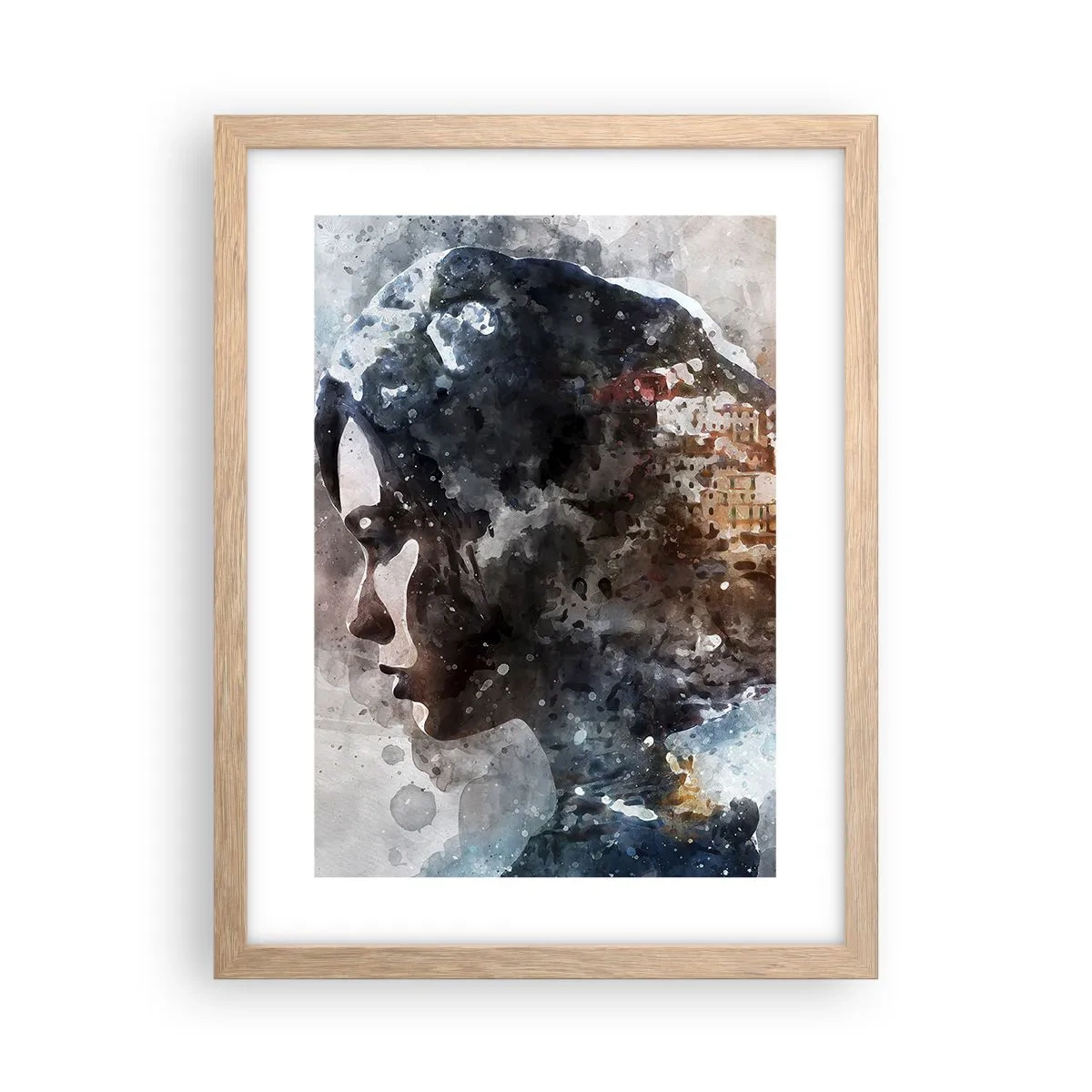 Pôster com moldura de carvalho claro - Uma história sobre uma menina e uma cidade ao fundo - 30x40 cm