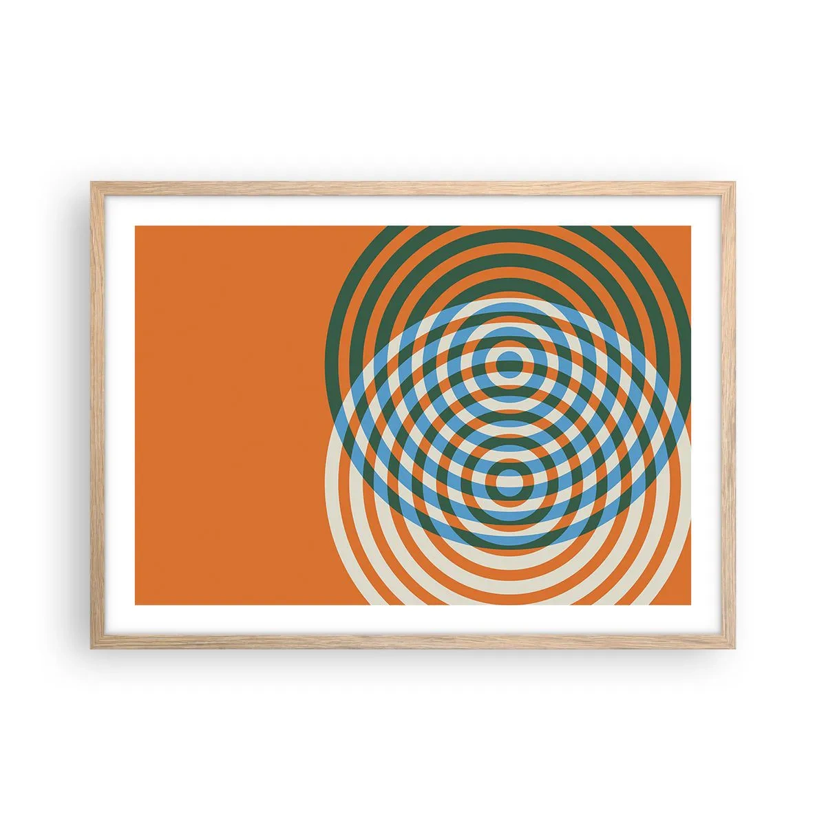 Pôster com moldura de carvalho claro - Variação circular abstrata - 70x50 cm