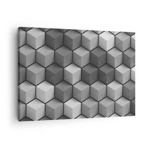 Quadro em tela - Composição geométrica de cubos em tons de cinza e preto - 70x50cm - Quebra-cabeça cubista - Decoração de parede moderna para a sala de estar e quarto ARTTOR