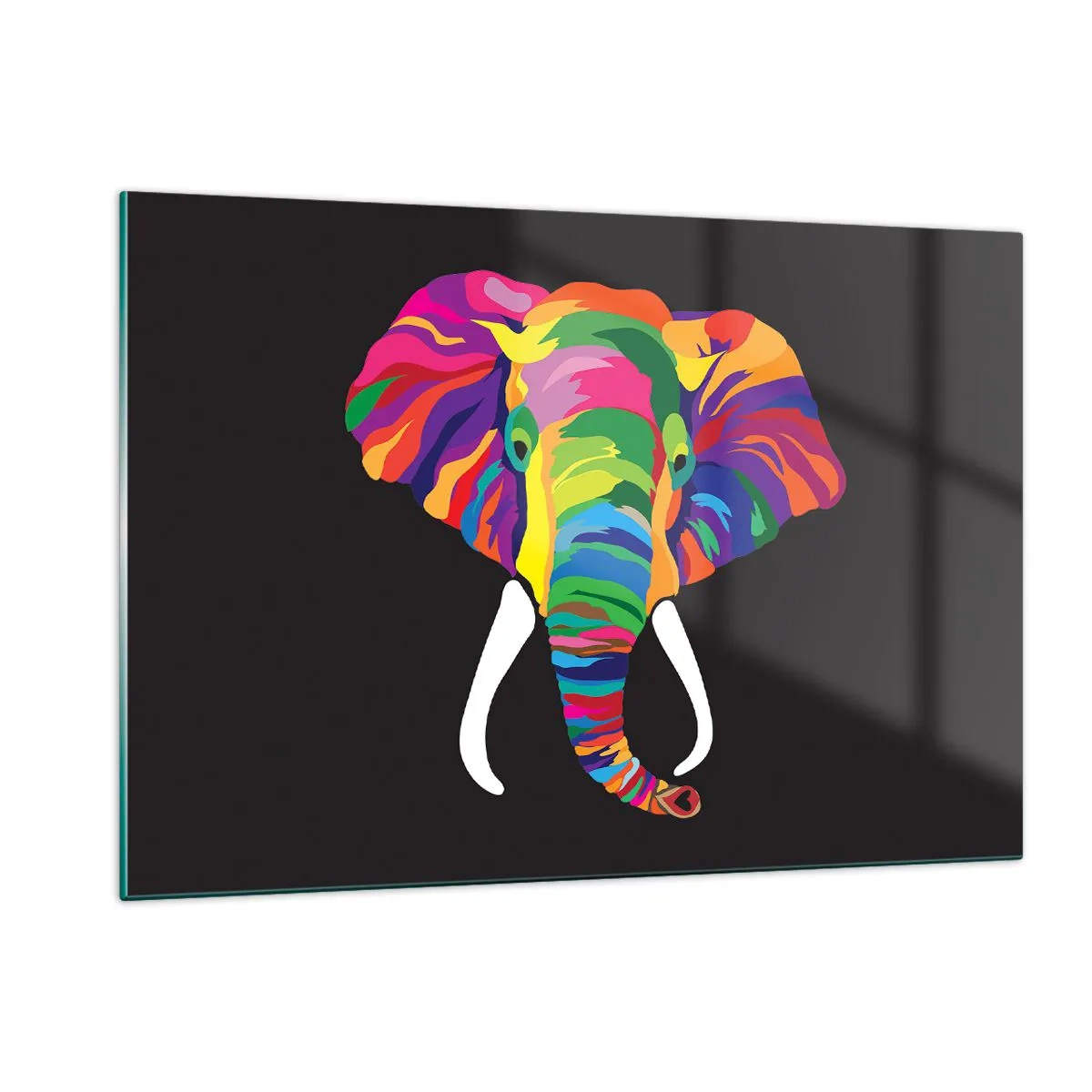 Quadro em vidro - O elefante que adorava banhar-se no arco-íris - 120x80 cm