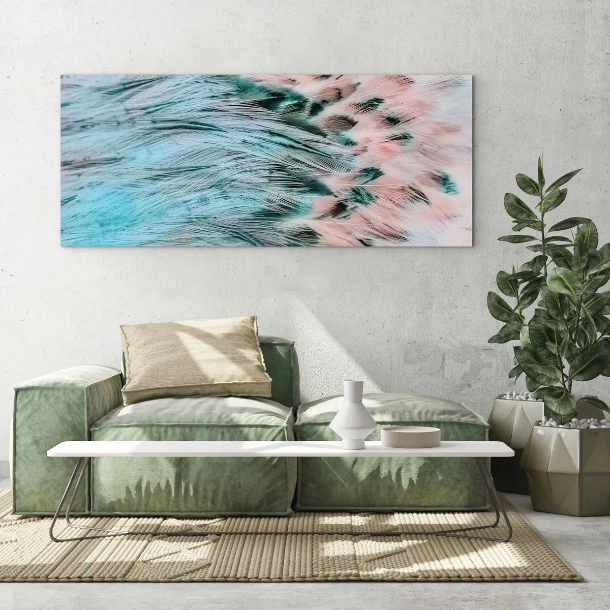Quadro em vidro - Penugem safira-rosa - 140x50 cm