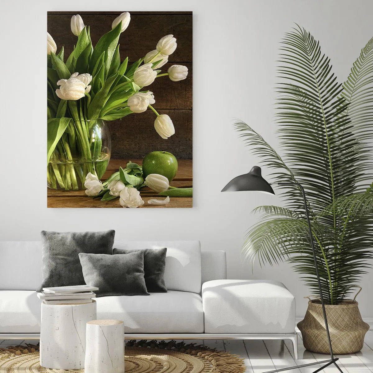 Quadro em vidro - Suculentas e frescas em verde e branco - 70x100 cm