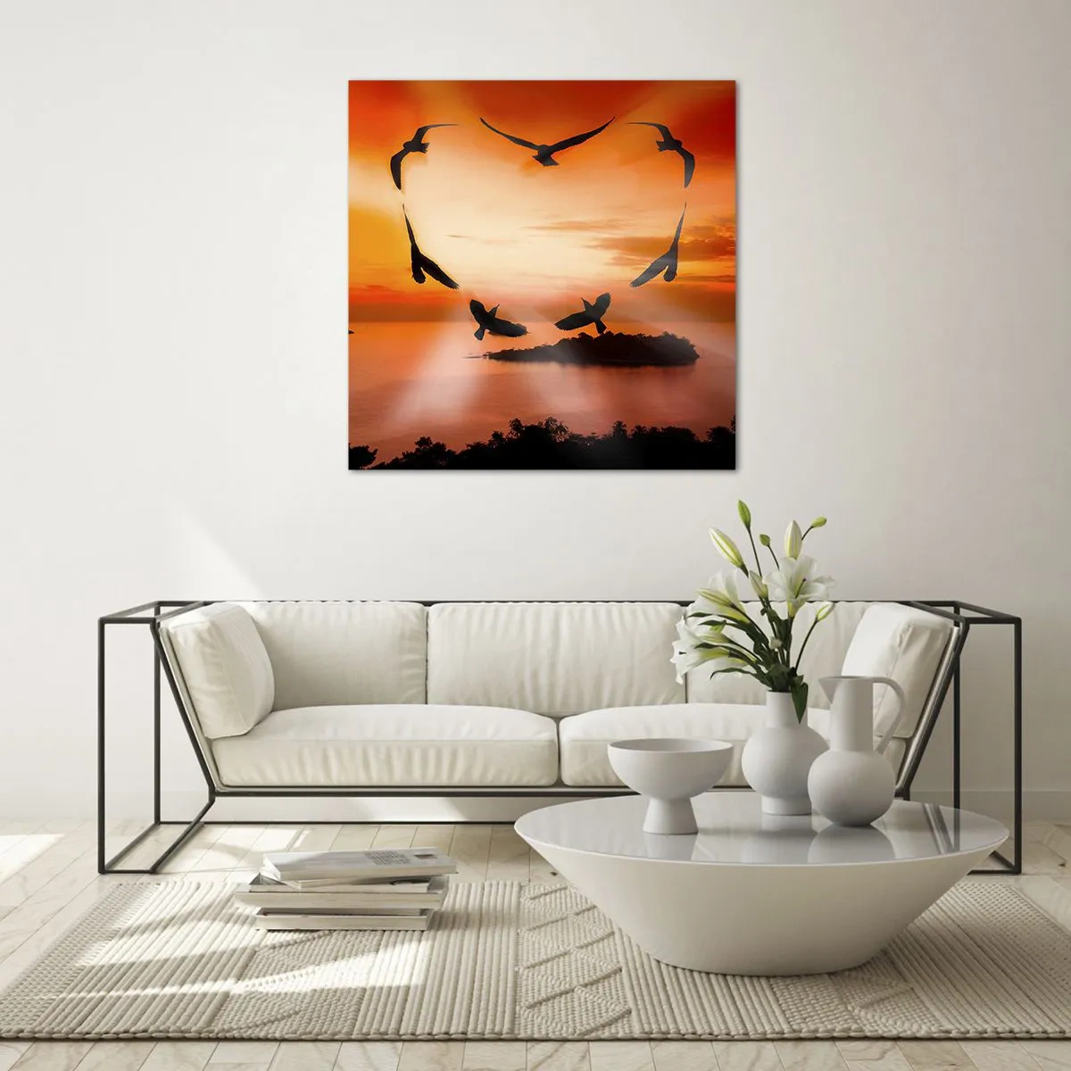 Quadro em vidro - Ame o mundo como pássaros - 40x40 cm