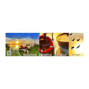 Amostra de papel de parede autocolante Deluxe Sticker - Os corvos-marinhos já estão de saída - Paisagem, Lago, Pôr do sol - 100x30 cm