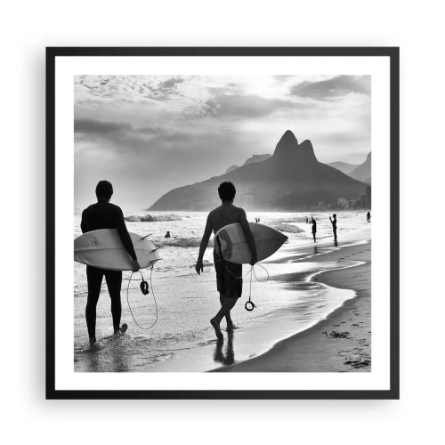 Pôster com moldura preta - Samba para uma onda - 60x60 cm