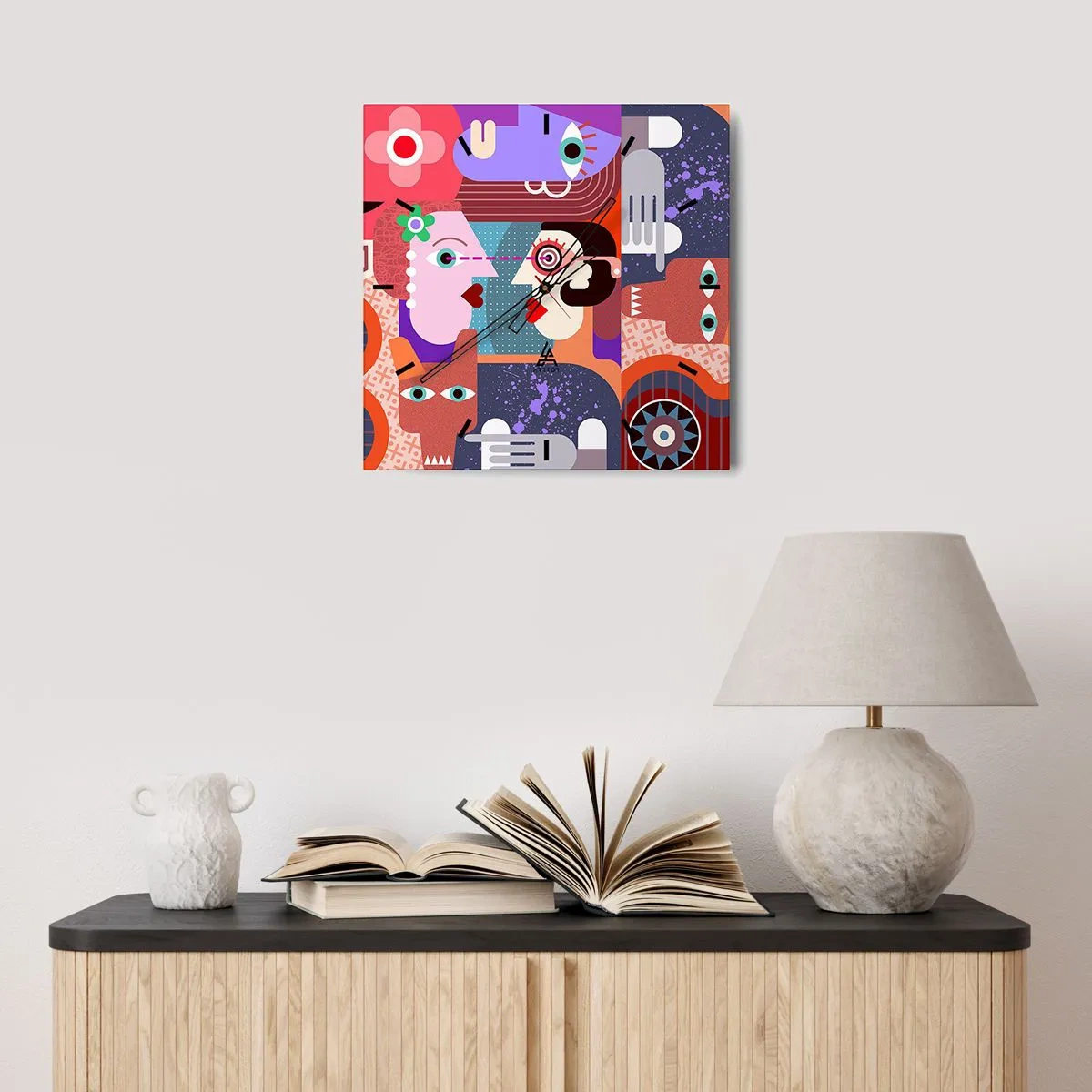 Relógio de parede - Relógio em vidro - Olho no olho - 40x40 cm