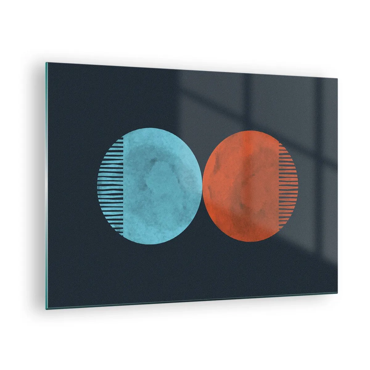 Quadro em vidro - Círculos abstratos em azul e laranja - 70x50cm - Apenas geometria? - Decoração de parede moderna para a sala de estar e quarto ARTTOR