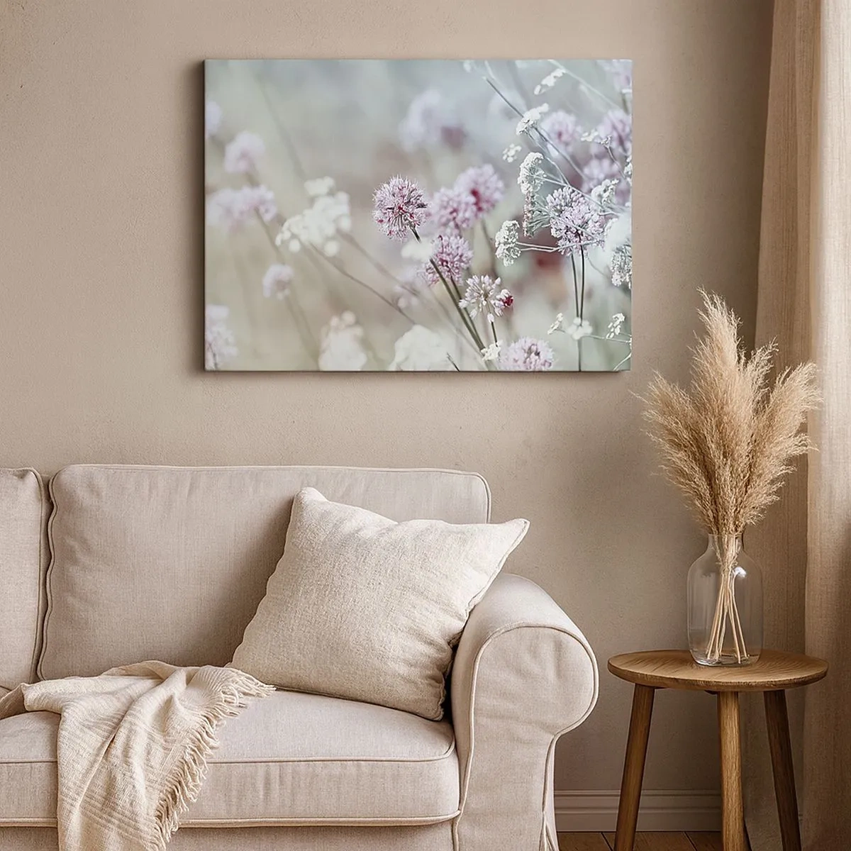 Quadro em tela - Flores delicadas em tons pastéis - 70x50cm - Doce delicadeza das ervas - Decoração de parede moderna para a sala de estar e quarto ARTTOR
