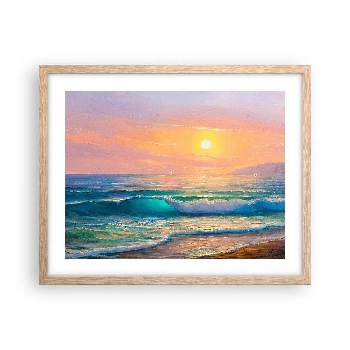 Pôster com moldura de carvalho claro - O canto turquesa das ondas - 50x40 cm