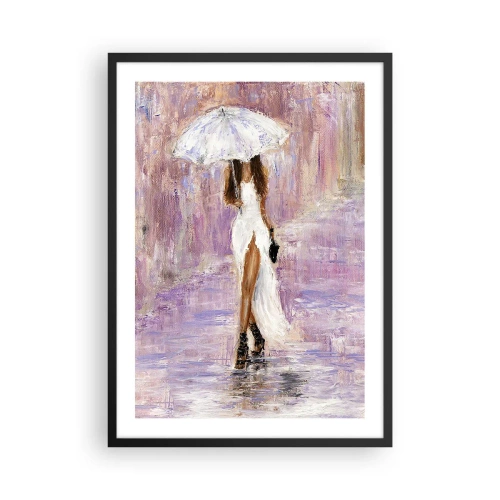 Pôster com moldura preta - Mulher com guarda-chuva na chuva - 50x70cm - Na chuva lilás - Decoração de parede moderna para a sala de estar e quarto ARTTOR