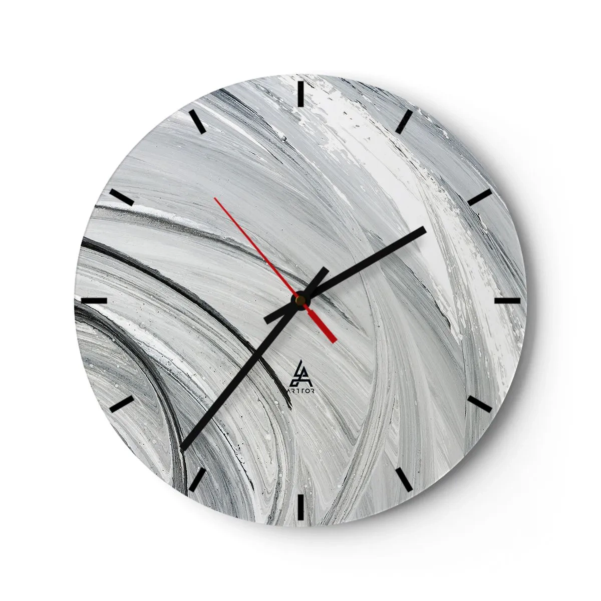 Relógio de parede - Relógio em vidro - Círculos cinzas que lembram o movimento dinâmico da órbita - 30x30cm - Composição orbital - Decoração de parede moderna para a sala de estar, cozinha e quarto ARTTOR