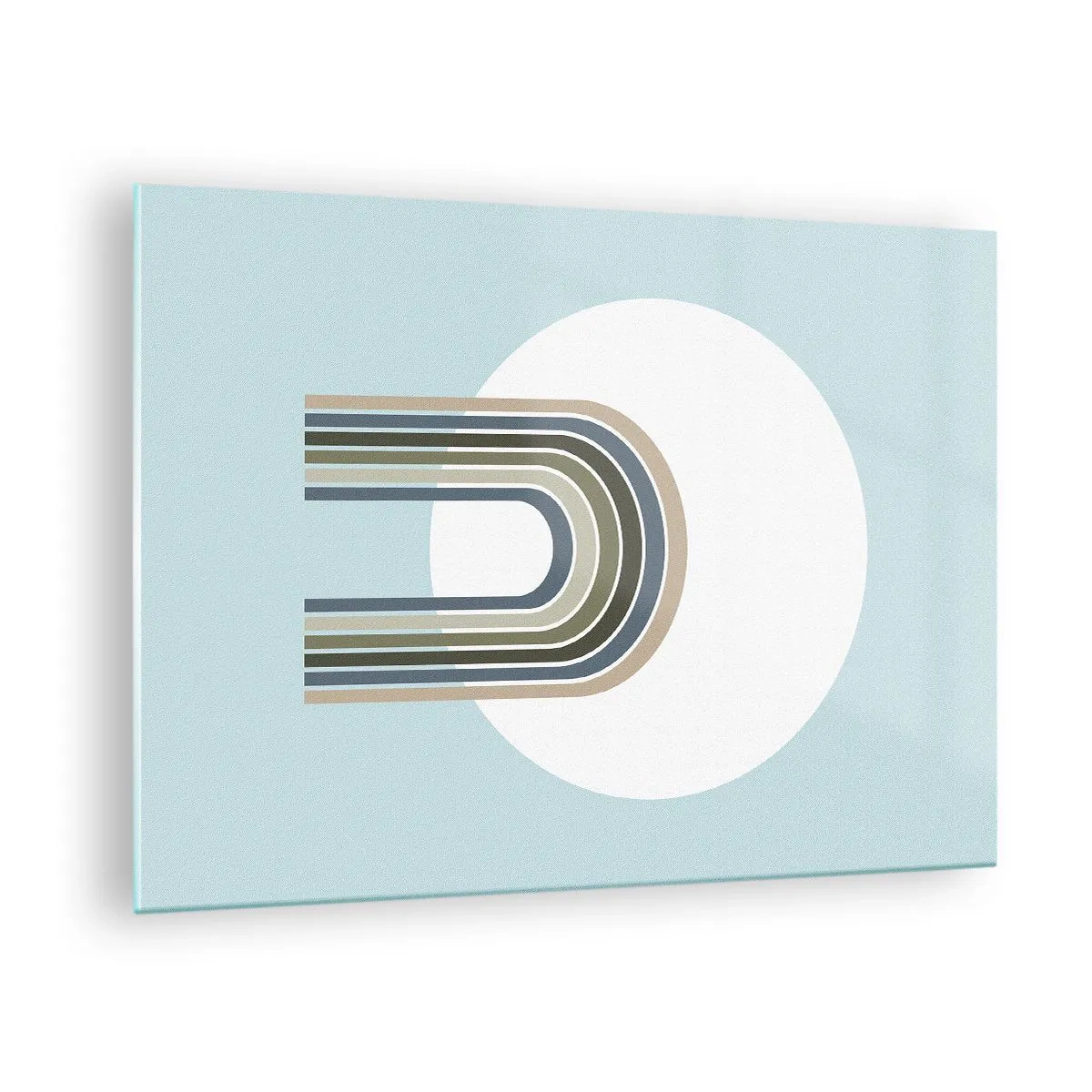 Quadro em vidro - Uma composição abstrata com arcos em delicados tons de azul e verde. - 70x50cm - Atração irresistível - Decoração de parede moderna para a sala de estar e quarto ARTTOR