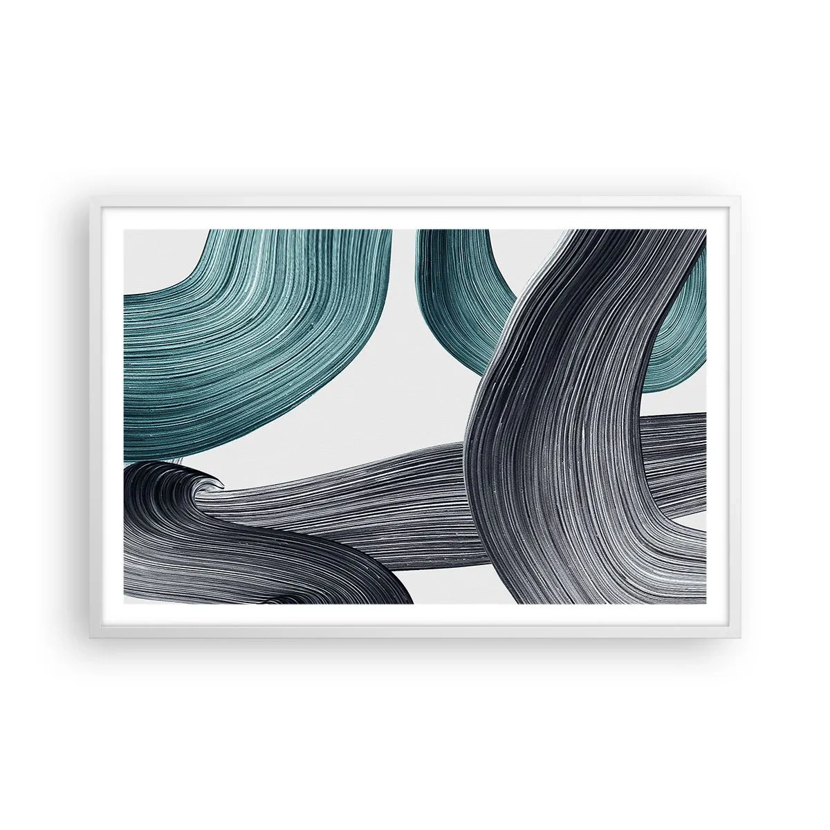 Pôster em moldura branca - Trilhas esmeralda e preta - 91x61 cm