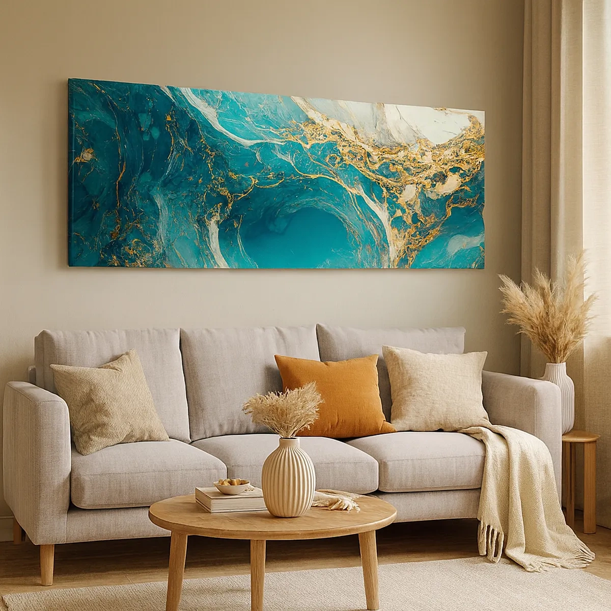 Quadro em tela - Composição com veios d'ouro - 30x30 cm