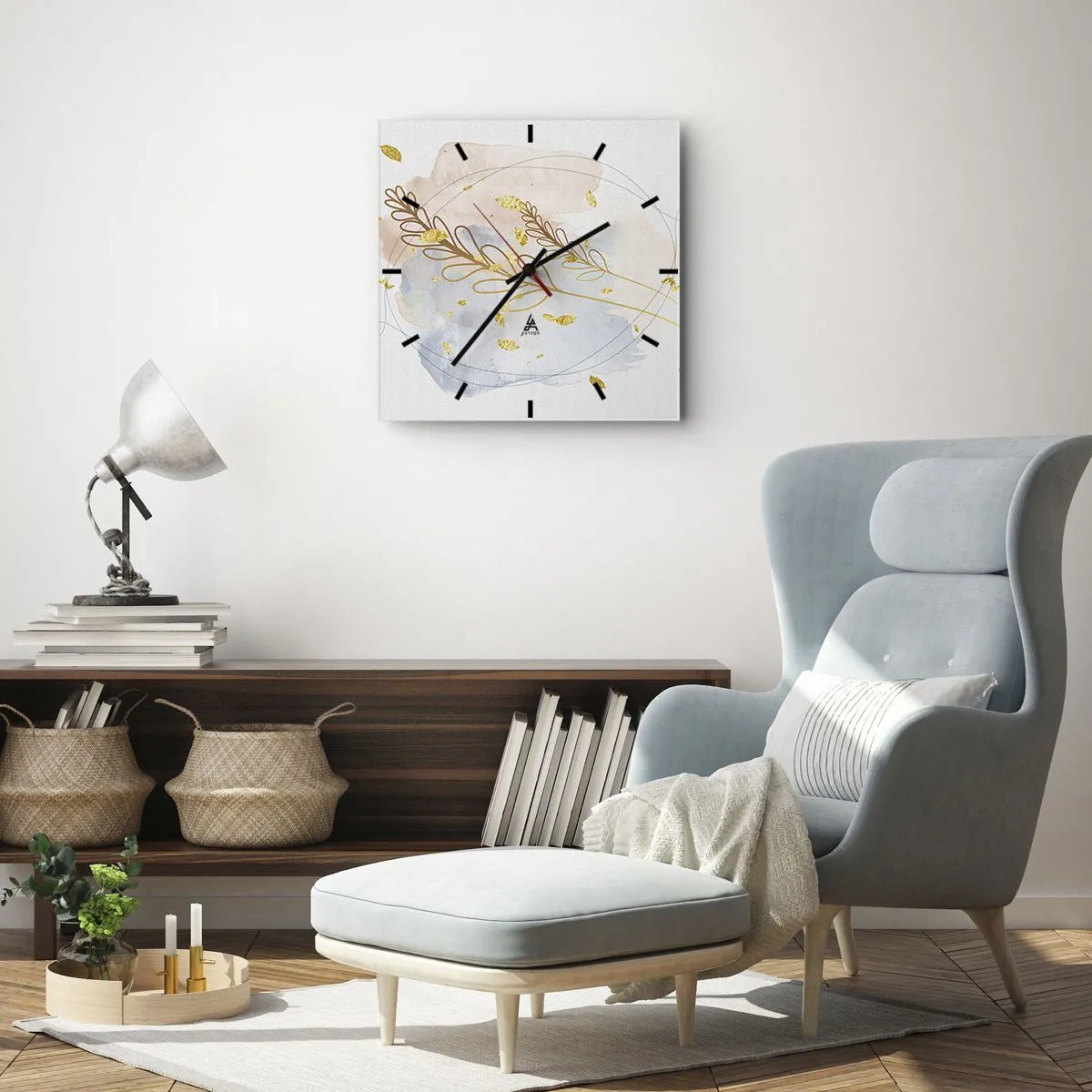 Relógio de parede - Relógio em vidro - Explosão dourada - 40x40 cm