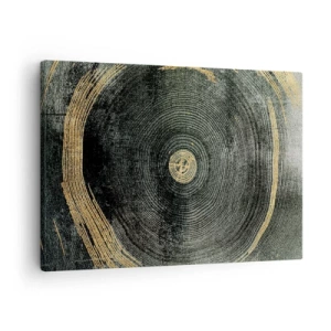 Quadro em tela - Círculos concêntricos com detalhes dourados - 70x50cm - Mudança e persistência - Decoração de parede moderna para a sala de estar e quarto ARTTOR