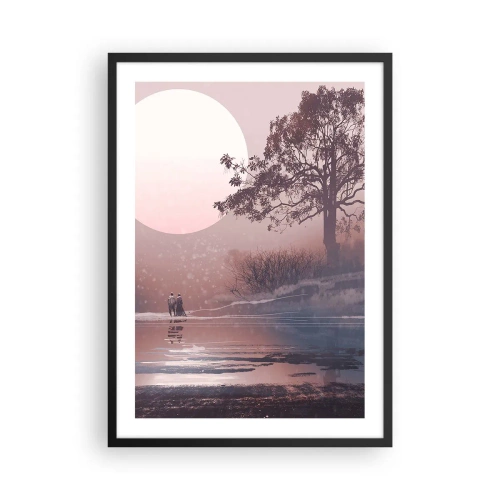 Pôster com moldura preta - Paisagem romântica com a lua e uma árvore perto da água - 50x70cm - Maravilhas da noite - Decoração de parede moderna para a sala de estar e quarto ARTTOR