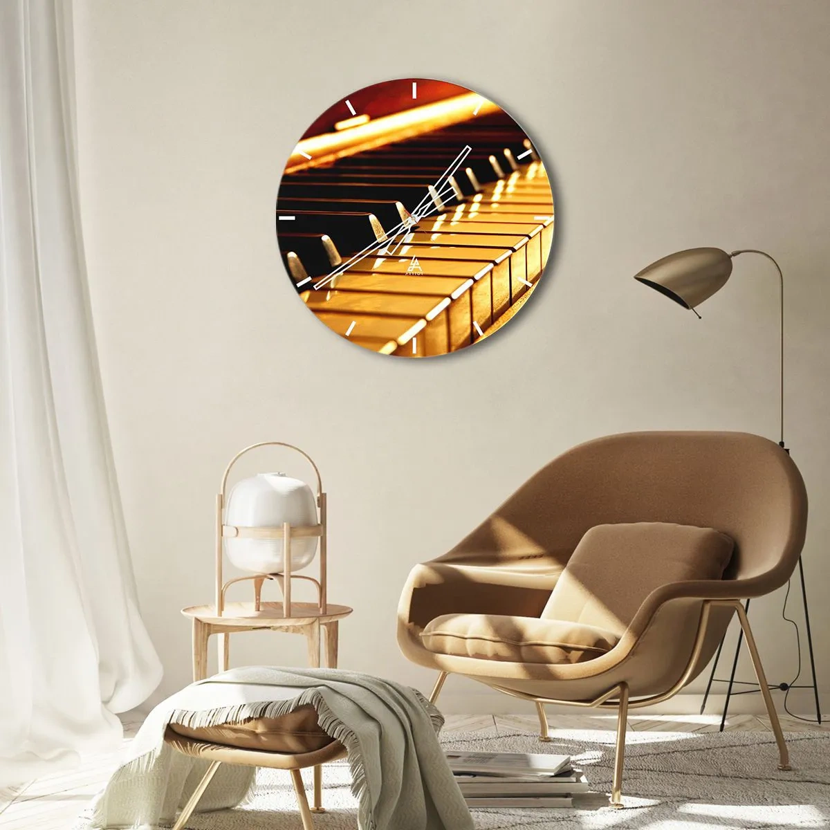 Relógio de parede - Relógio em vidro - Teclas de piano douradas - 30x30cm - Infinitas possibilidades  - Decoração de parede moderna para a sala de estar, cozinha e quarto ARTTOR