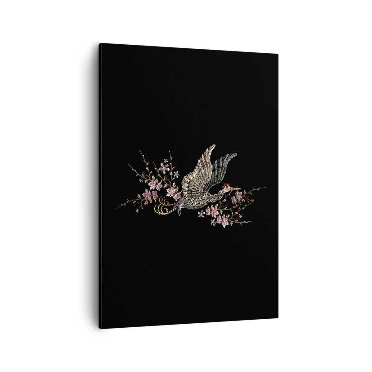 Quadro em tela - Pássaro exótico e bordado - 50x70 cm