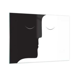 Quadro em vidro - Rostos minimalistas em preto e branco formando uma unidade - 70x50cm - Unidade de opostos - Decoração de parede moderna para a sala de estar e quarto ARTTOR
