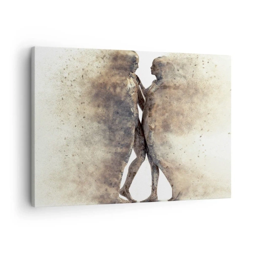 Quadro em tela - Uma dupla abstrata de silhuetas em tons de areia - 70x50cm - Do pó vieram para amar - Decoração de parede moderna para a sala de estar e quarto ARTTOR